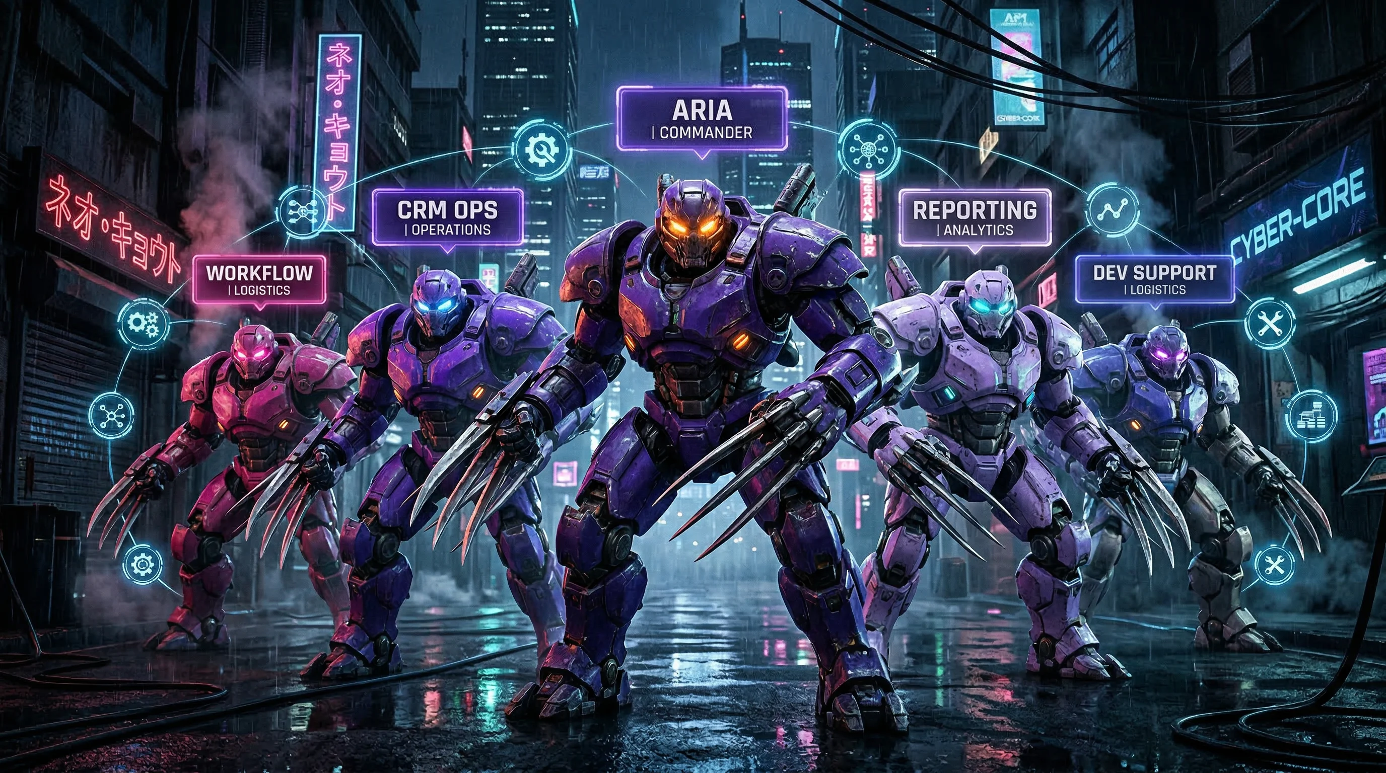 5 AI agents pentagon with ARIA hub