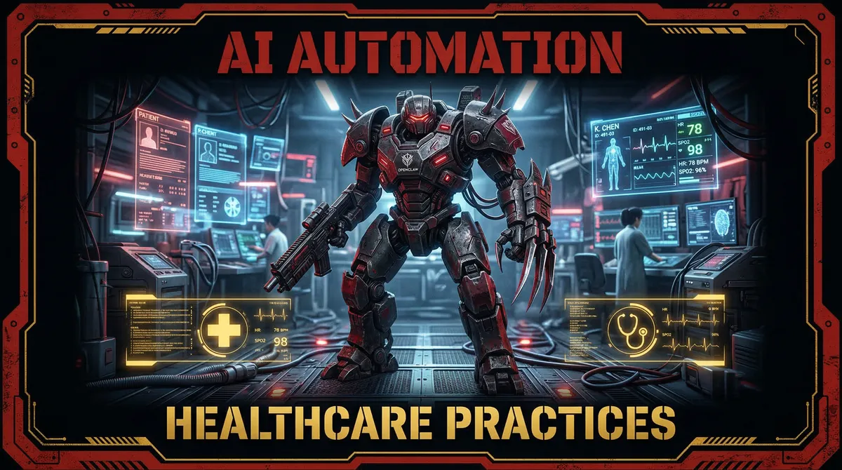AI Automation for Healthcare — OpenClaw tactical mech warrior illustration