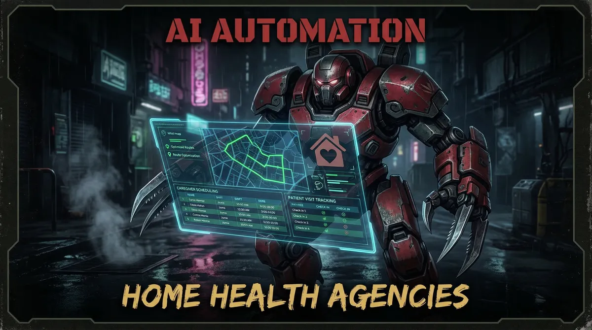 AI Automation for Home Health — OpenClaw tactical mech warrior illustration