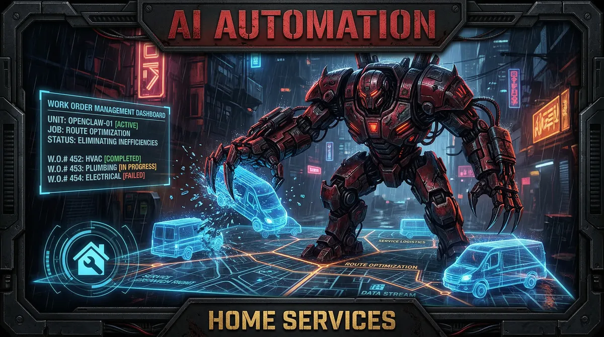 AI Automation for Home Services — OpenClaw tactical mech warrior illustration