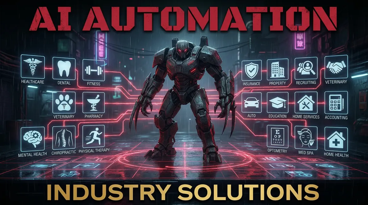 AI Automation by Industry — OpenClaw tactical mech warrior illustration
