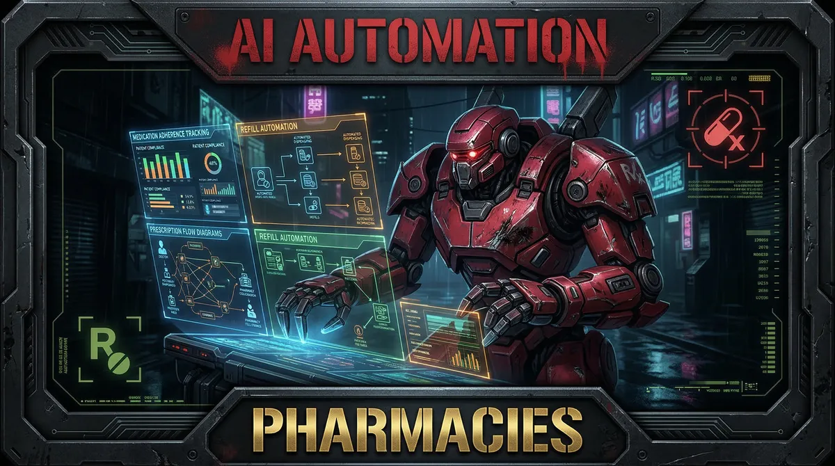 AI Automation for Pharmacy — OpenClaw tactical mech warrior illustration
