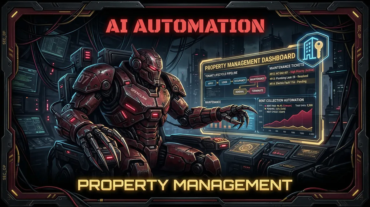 AI Automation for Property Management — OpenClaw tactical mech warrior illustration