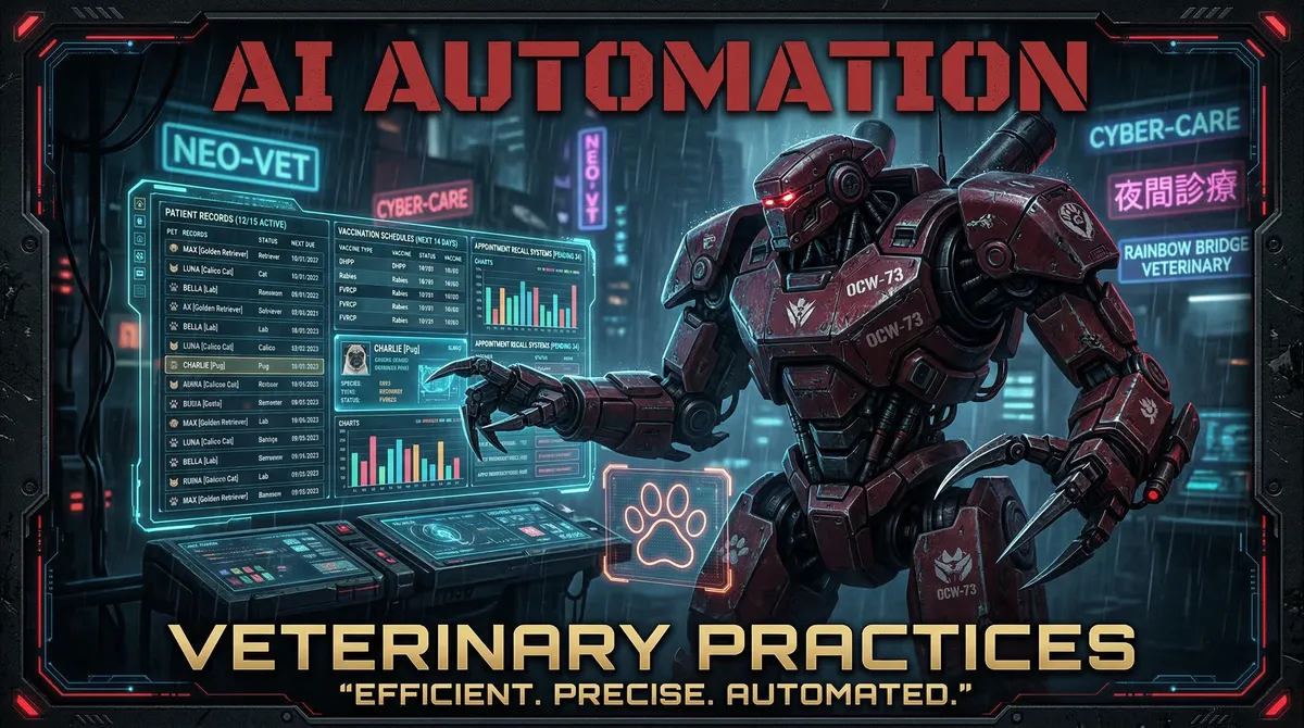 AI Automation for Veterinary — OpenClaw tactical mech warrior illustration